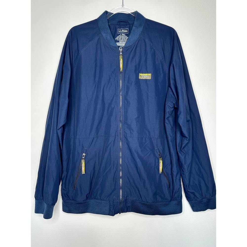 LL Bean 3 Season Bomber Jacket L Tall Navy Blue Fleece Lined Windbreaker 516735